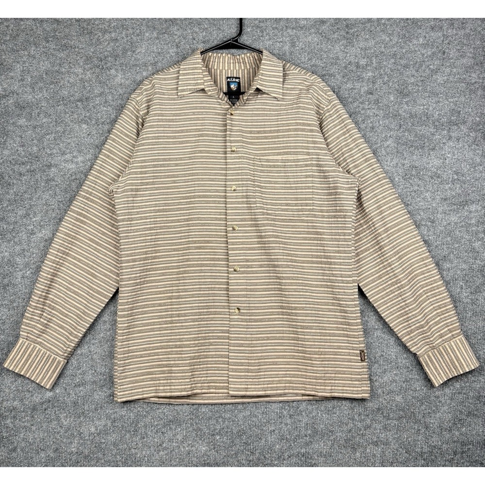 Kuhl Men's Large Seersucker Striped Long Sleeve Button Up Shirt Cotton Flaw - Picture 1 of 8